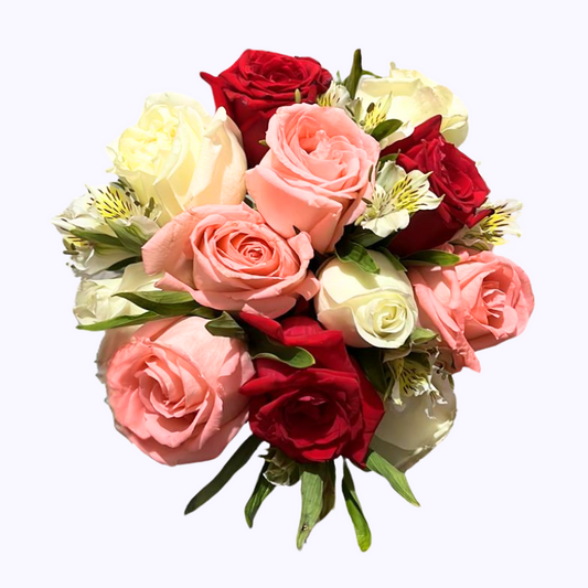 Ramo combinado de 12 rosas y alstroemerias