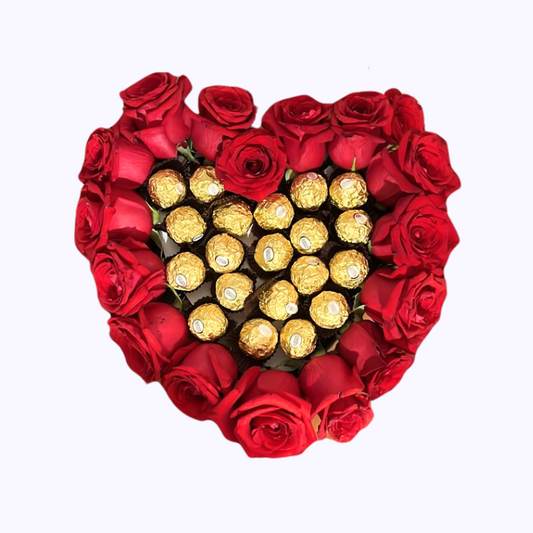Caja en forma de corazón y chocolates