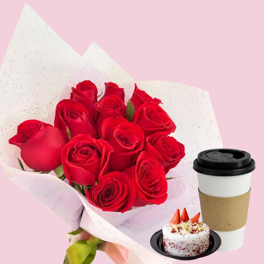 Ramo de 12 rosas y pastel