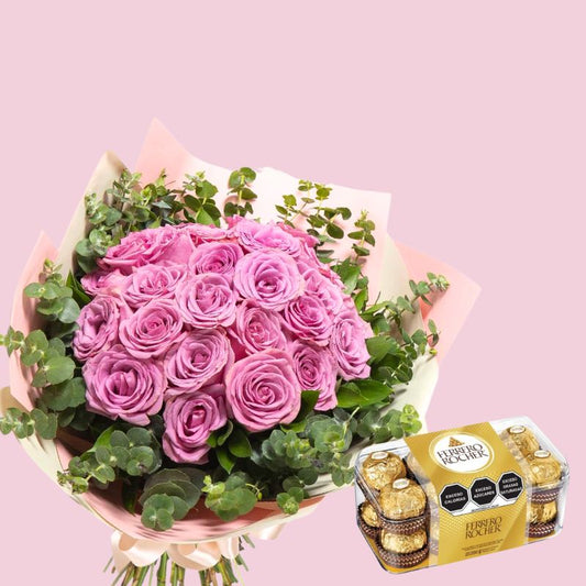 Ramo de 24 rosas y chocolates